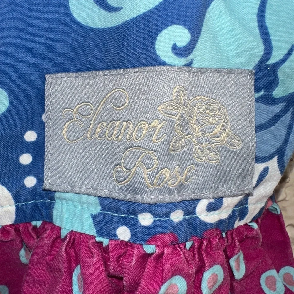 EleaNor Rose Girls Blue Floral Ruffle Dress Size 3/4 Boutique Cottagecore